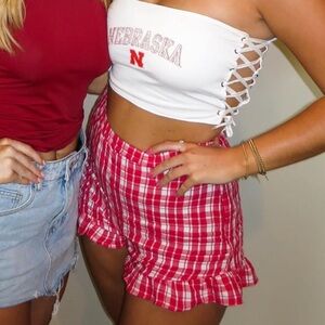 UO Urban Outfitters Red & White Plaid
Ruffle Short